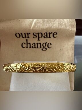 Our Spare Change Gold Floral Engraved Bangle Bracelet